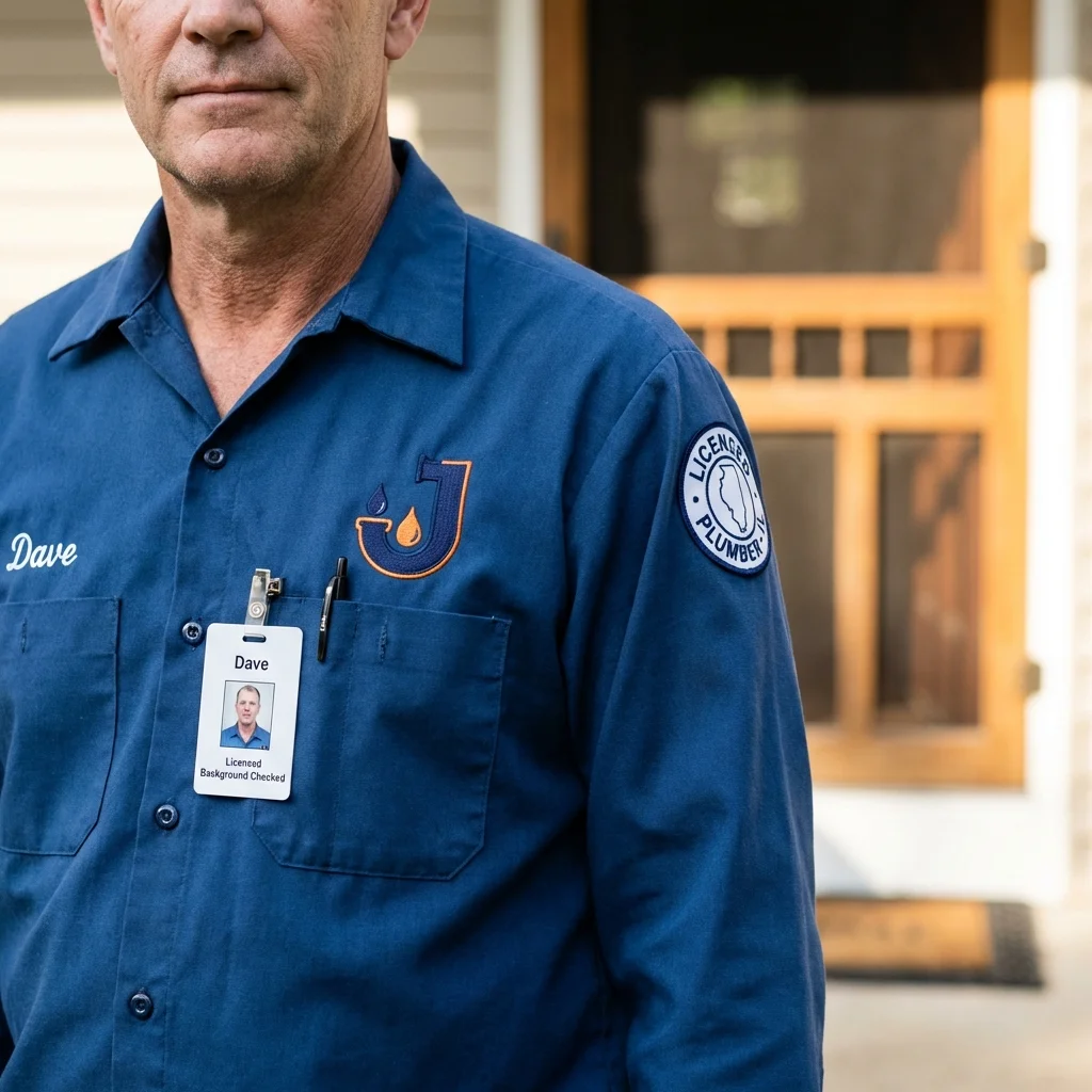 Licensed plumber showing ID badge in Sherman Oaks, CA