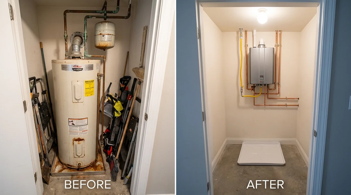 Tank water heater versus wall-mounted tankless unit comparison for Sherman Oaks, CA homeowners