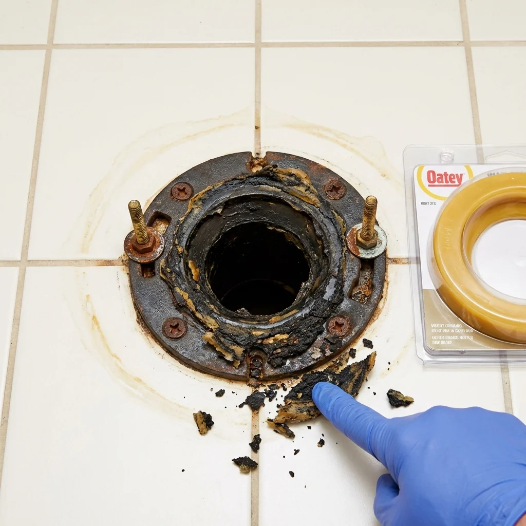 Failed wax ring showing water seepage at the base of a toilet in a Sherman Oaks, CA home