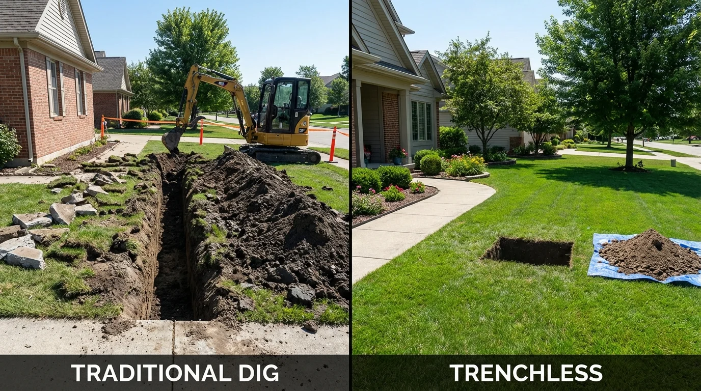 Trenchless sewer repair with minimal yard damage versus traditional excavation in Sherman Oaks, CA